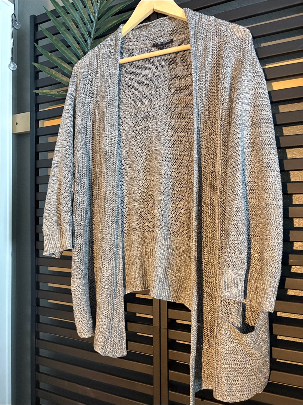 Eileen Fisher Gray Open-Front Knit Cardigan